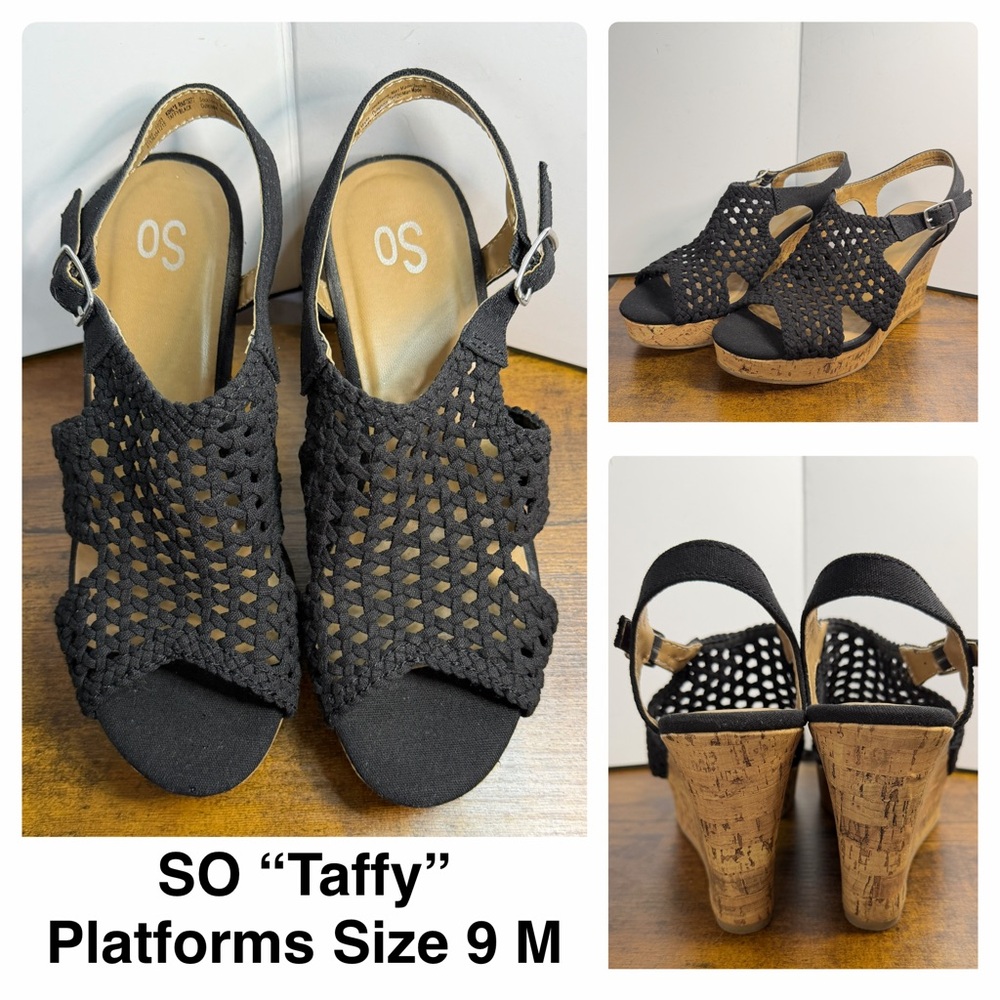 NWOT - SO Brand 4” ‘TAFFY’ Black Woven Platform Sandals